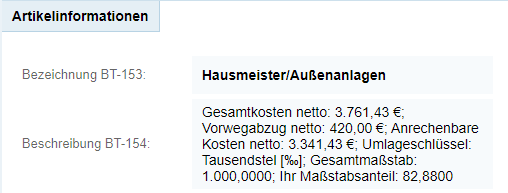 Quba-Ansicht der Artikelinformationen mit Bezeichnung und Beschreibung