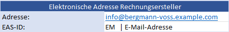 Excel-Eingabefelder für die elektronische Adresse und EAS-ID des Rechnungserstellers